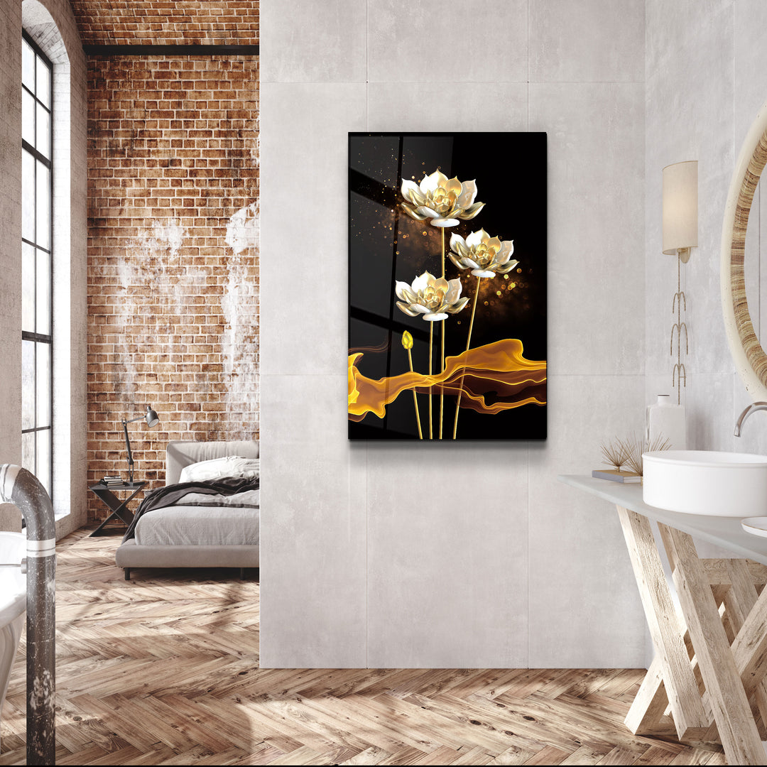 ・"The Golden Leaf Plant"・Glass Wall Art | Artdesigna Glass Printing Wall Arts.