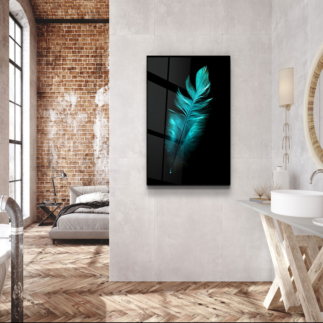 ・"Green Feather"・Glass Wall Art | Artdesigna Glass Printing Wall Arts.