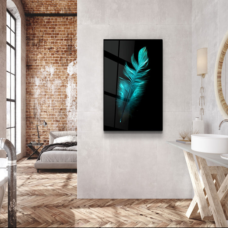 ・"Green Feather"・Glass Wall Art | Artdesigna Glass Printing Wall Arts.