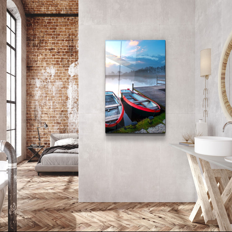 ・"Lake and Boat Landscape"・Glass Wall Art | Artdesigna Glass Printing Wall Arts.