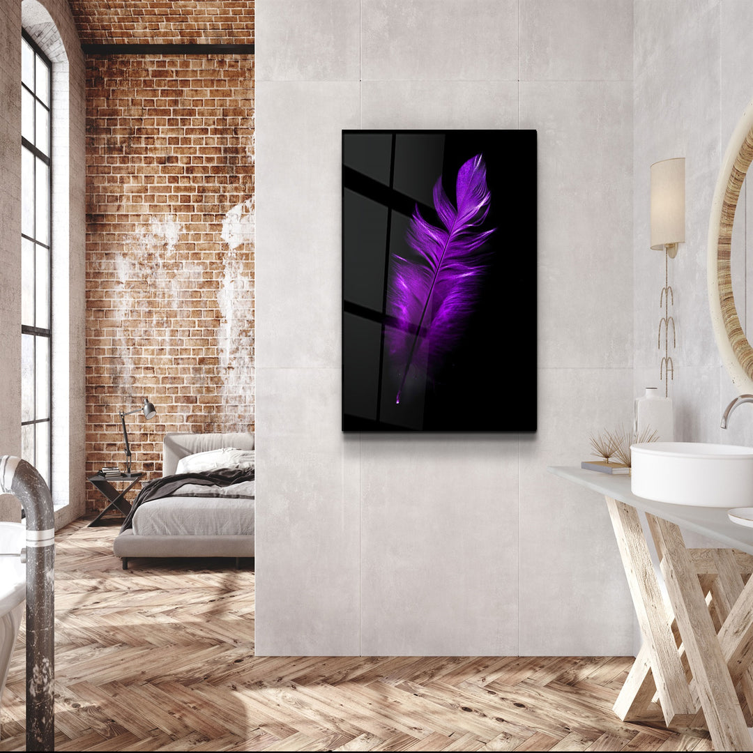 ・"Purple Feather"・Glass Wall Art | Artdesigna Glass Printing Wall Arts.