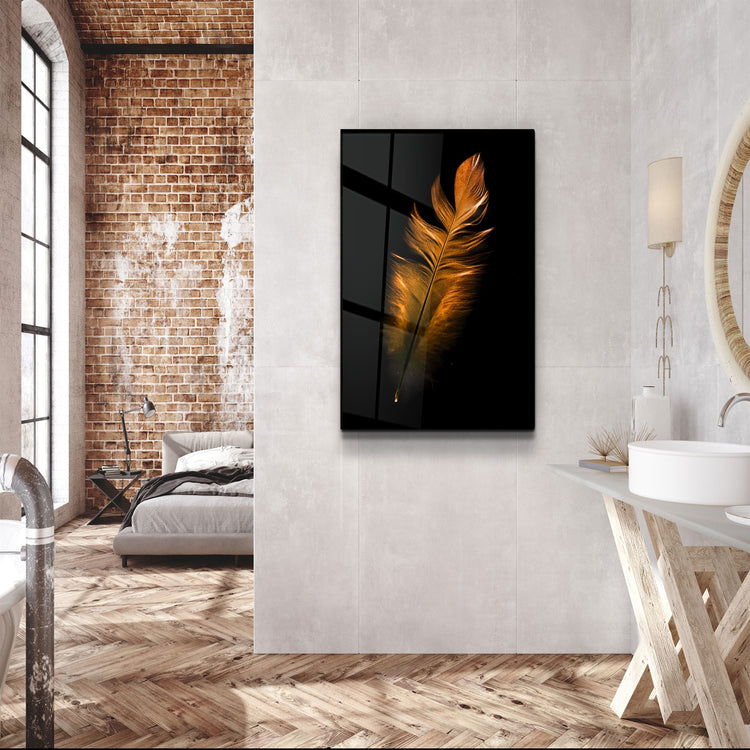 ・"Orange Feather"・Glass Wall Art | Artdesigna Glass Printing Wall Arts.