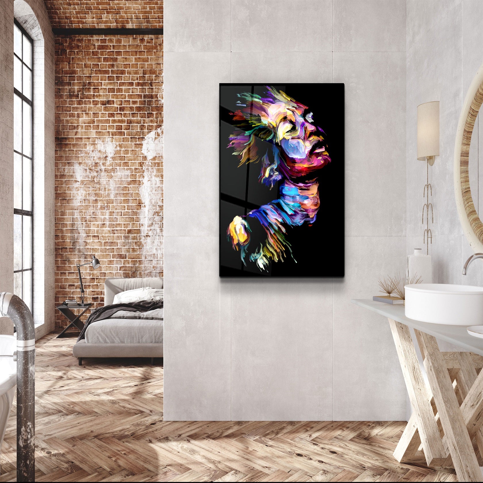 Wall newest Decoration, Glass Art, Glass Wall Art, Man en Vrouw en Twee Obers , Modern Glass Wall Art, Abstract Glass,