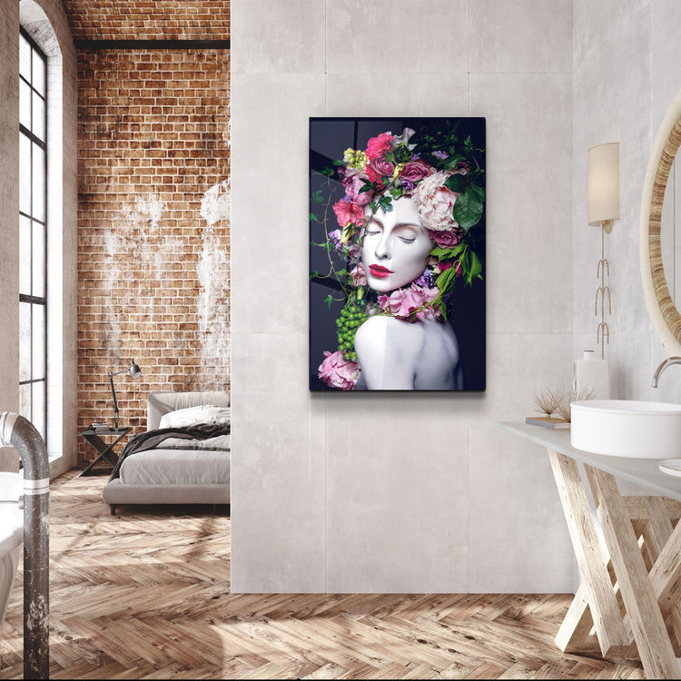 ・"Floral Woman Portrait"・Glass Wall Art | Artdesigna Glass Printing Wall Arts.