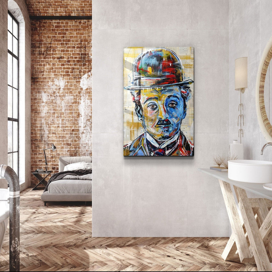 ・"Abstract Chaplin Portrait"・Glass Wall Art | Artdesigna Glass Printing Wall Arts.