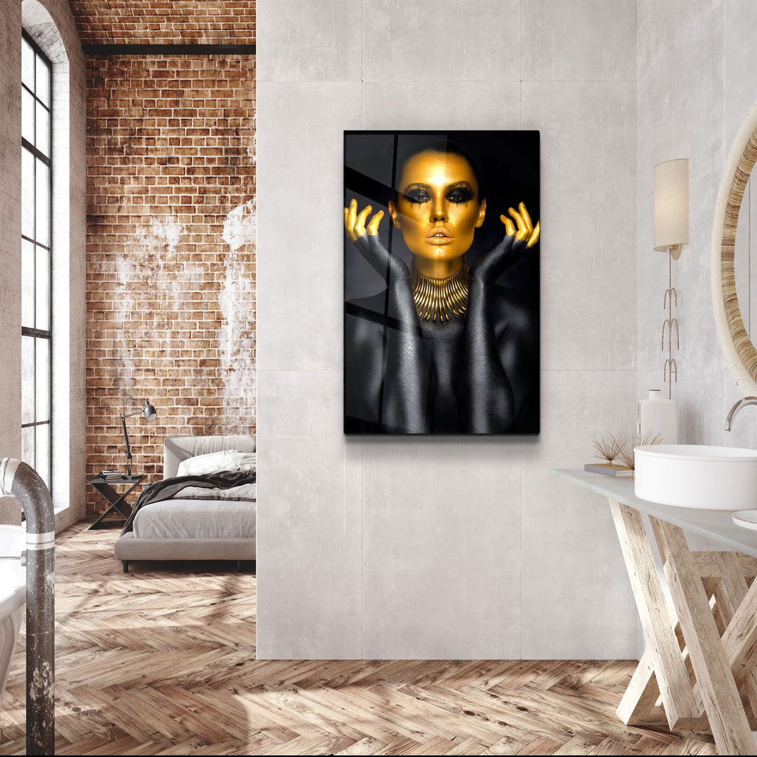 ・"Golden Face and Fingers"・Glass Wall Art | Artdesigna Glass Printing Wall Arts.