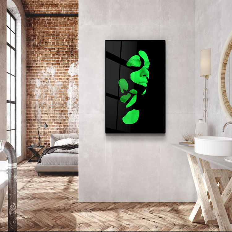 ・"Mysterious Green Face"・Glass Wall Art | Artdesigna Glass Printing Wall Arts.