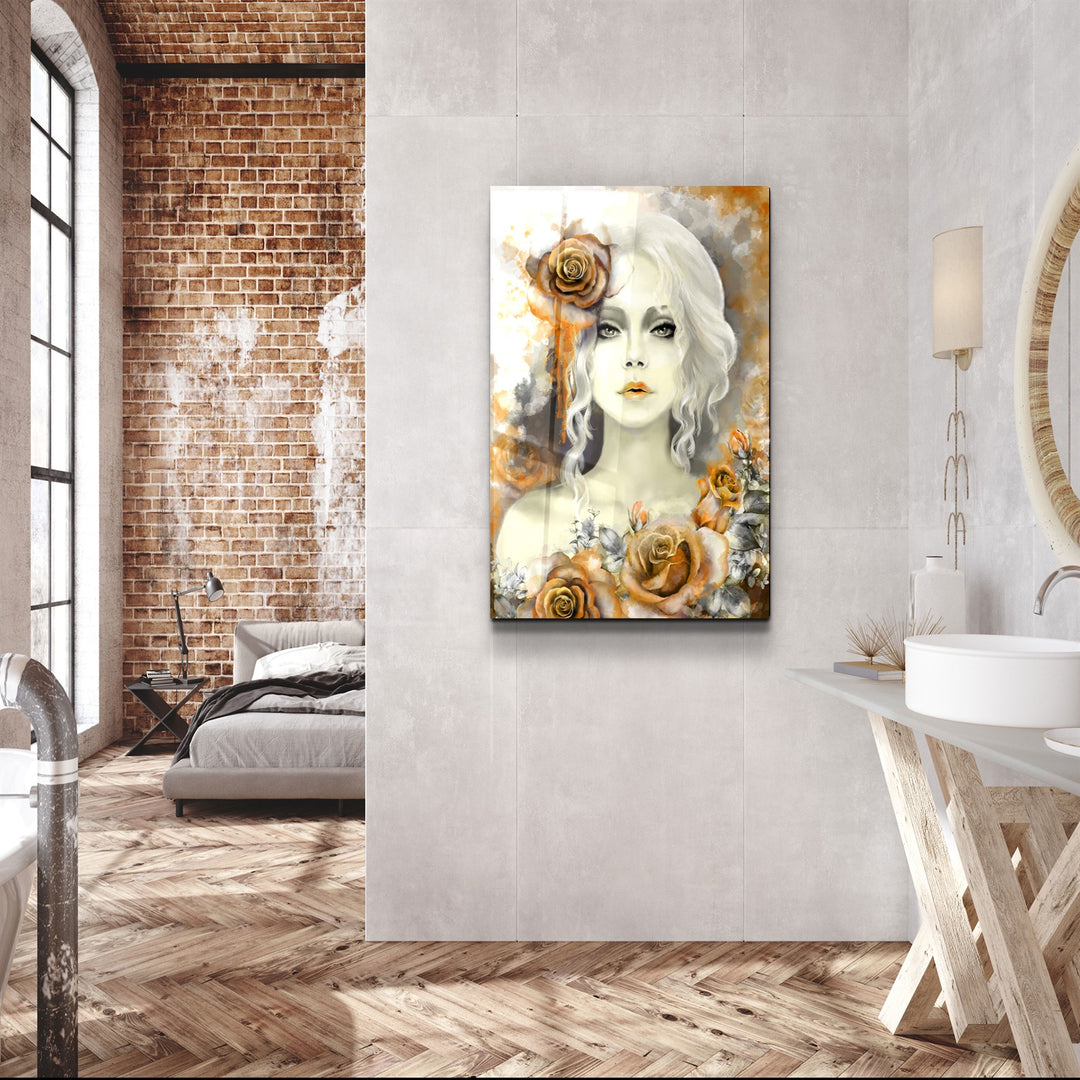 ・"Silent Rose Woman Portrait"・Glass Wall Art | Artdesigna Glass Printing Wall Arts.