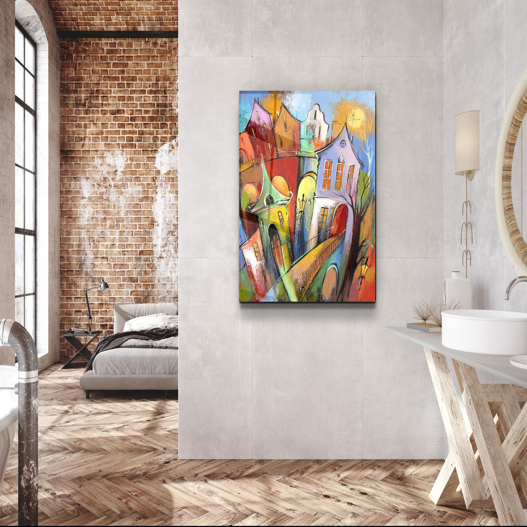 ・"Oil Painting Dream Town"・Glass Wall Art | Artdesigna Glass Printing Wall Arts.