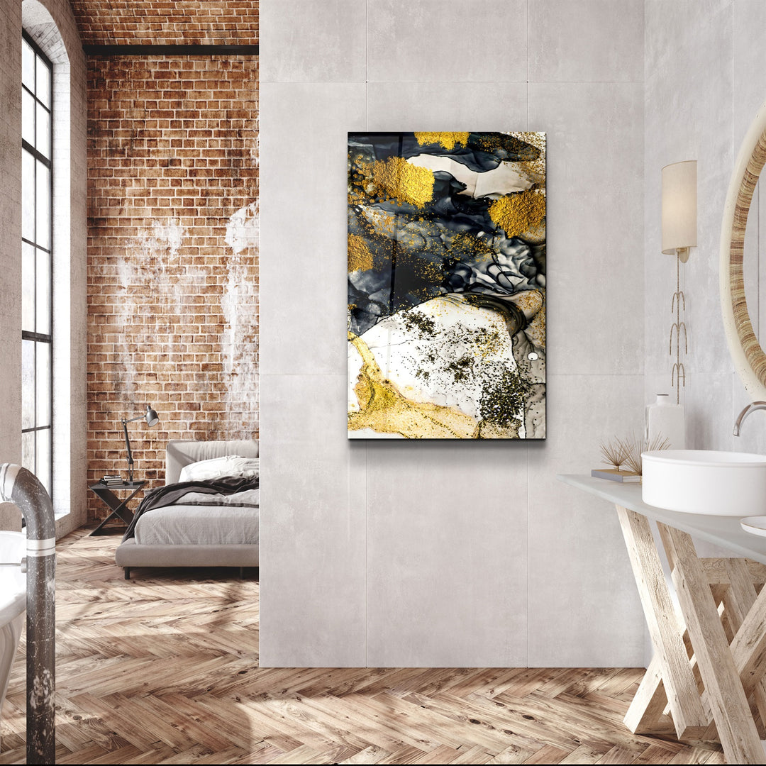 ・"Golden Abstract 1"・Glass Wall Art | Artdesigna Glass Printing Wall Arts.