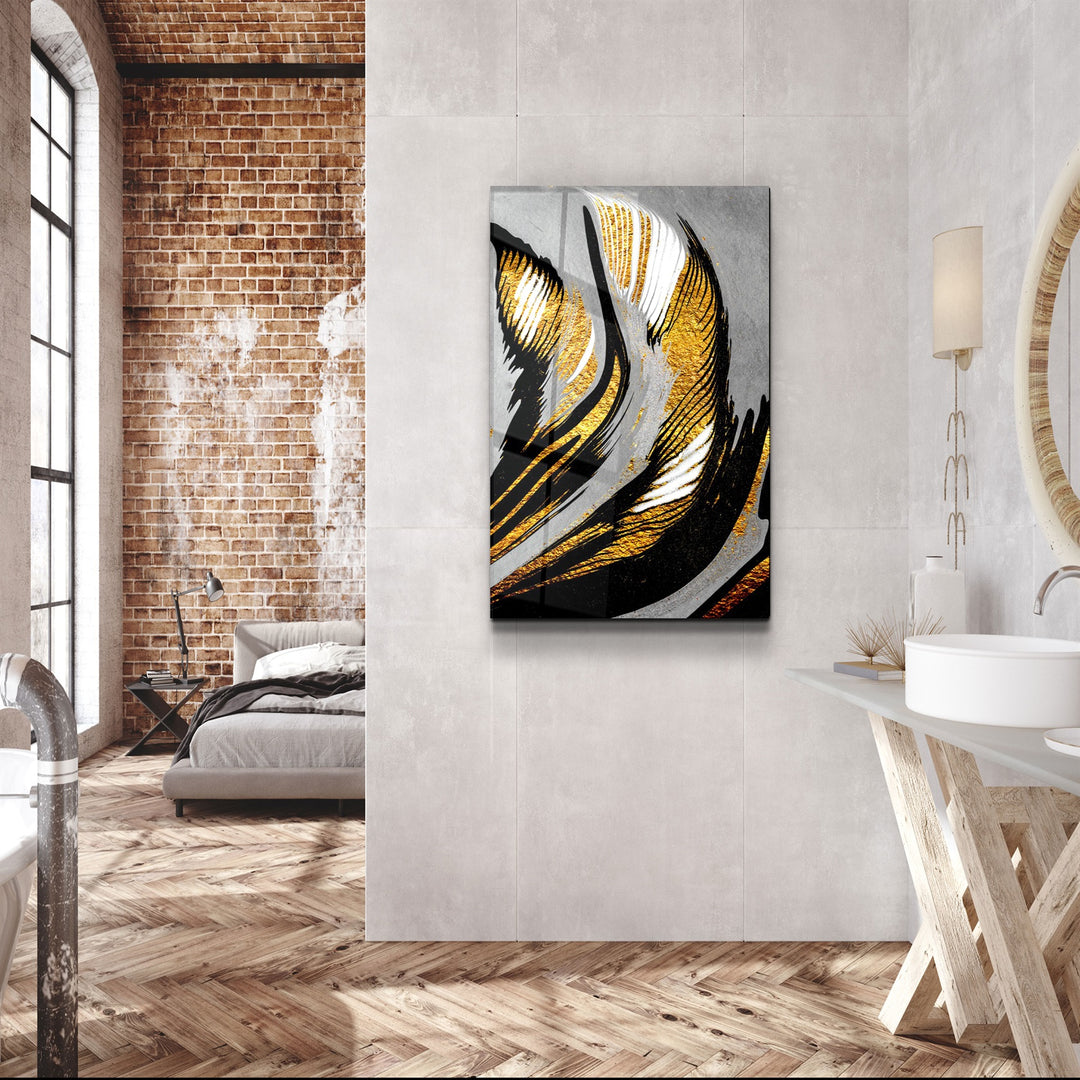 ・"Golden Abstract 2"・Glass Wall Art | Artdesigna Glass Printing Wall Arts.