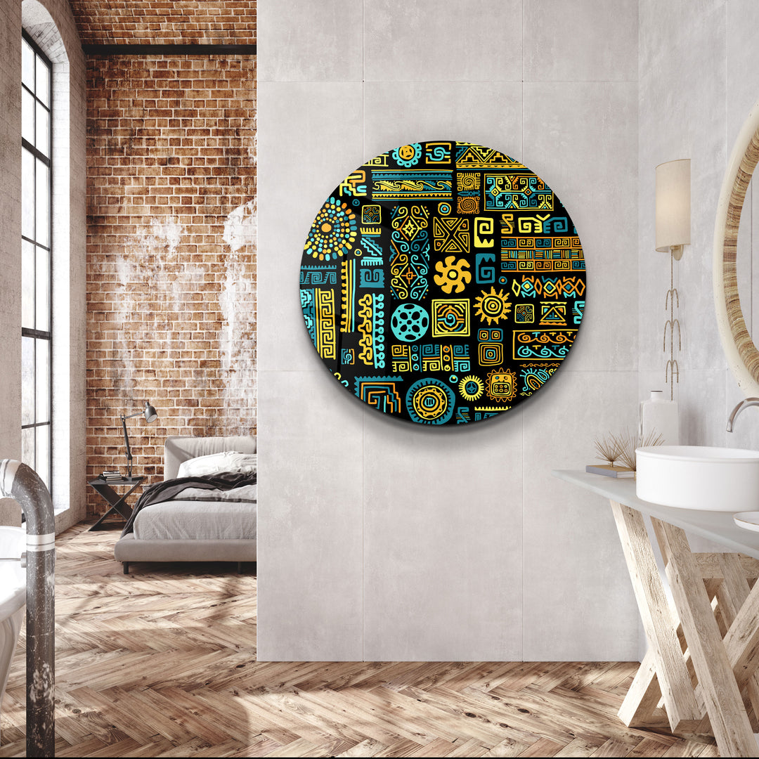 ・"Signs Black BLue"・Rounded Glass Wall Art