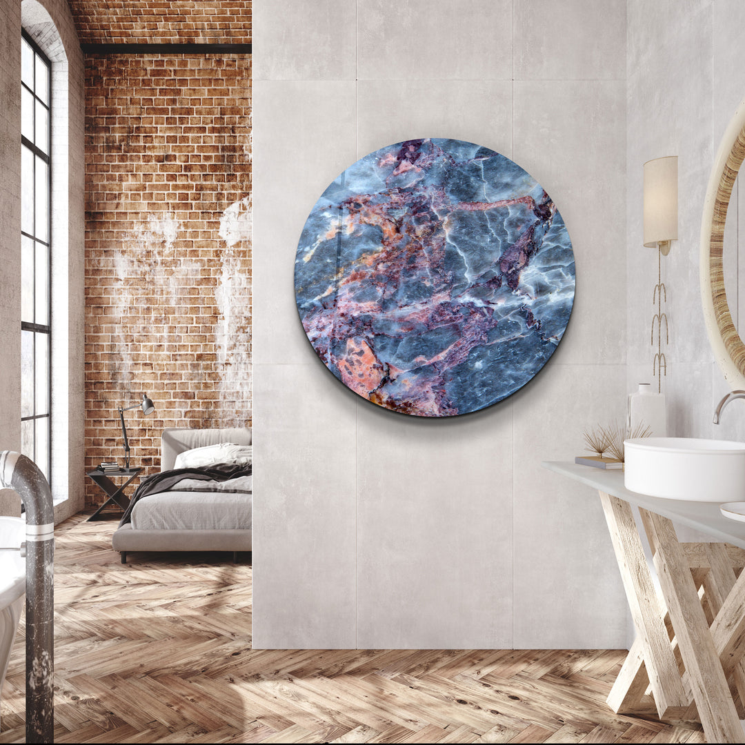 ・"Marble Blue Gray"・Rounded Glass Wall Art