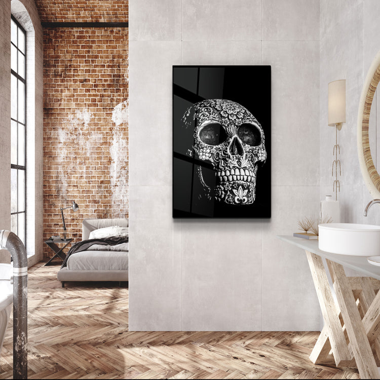 ・"Grey Skull"・Glass Wall Art | Artdesigna Glass Printing Wall Arts.