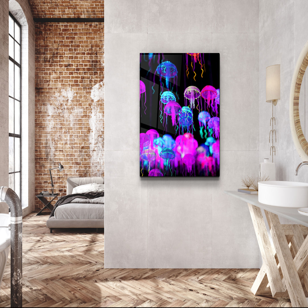 ・"Jellyfish"・Glass Wall Art | Artdesigna Glass Printing Wall Arts.