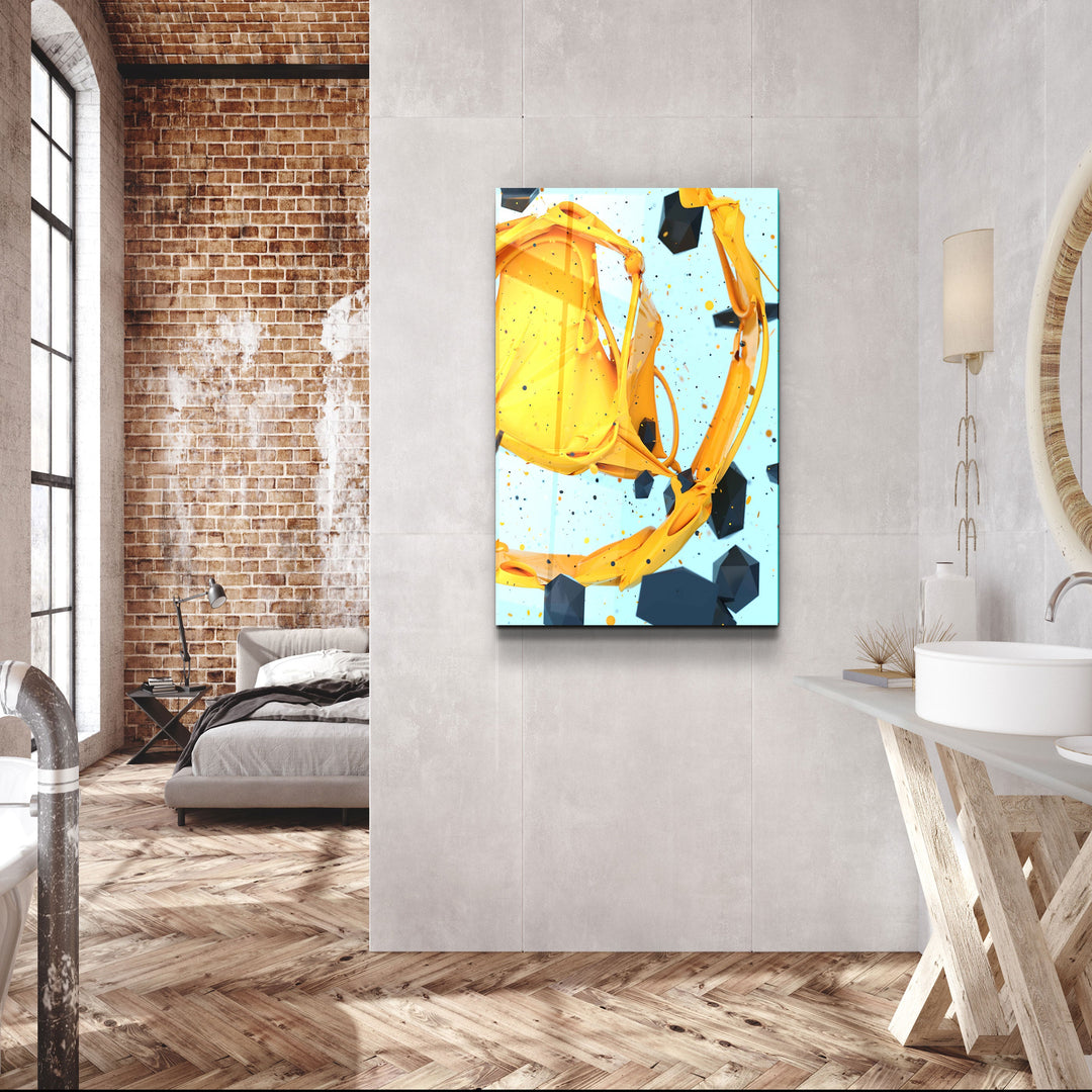 ・"Abstract Yellow and Emerald"・Designer's Collection Glass Wall Art