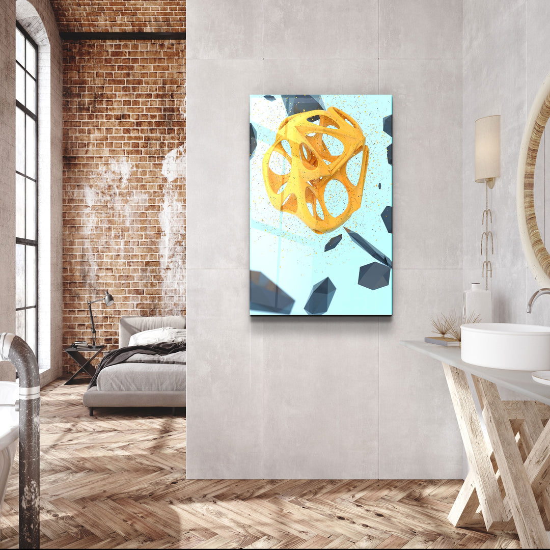 ・"Abstract Yellow and Emerald V2"・Designer's Collection Glass Wall Art