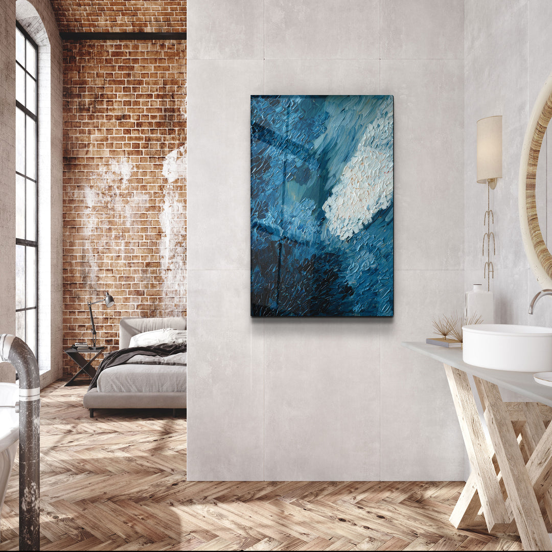 ・"Blue Oil Painting - Abstract"・Designer's Collection Glass Wall Art