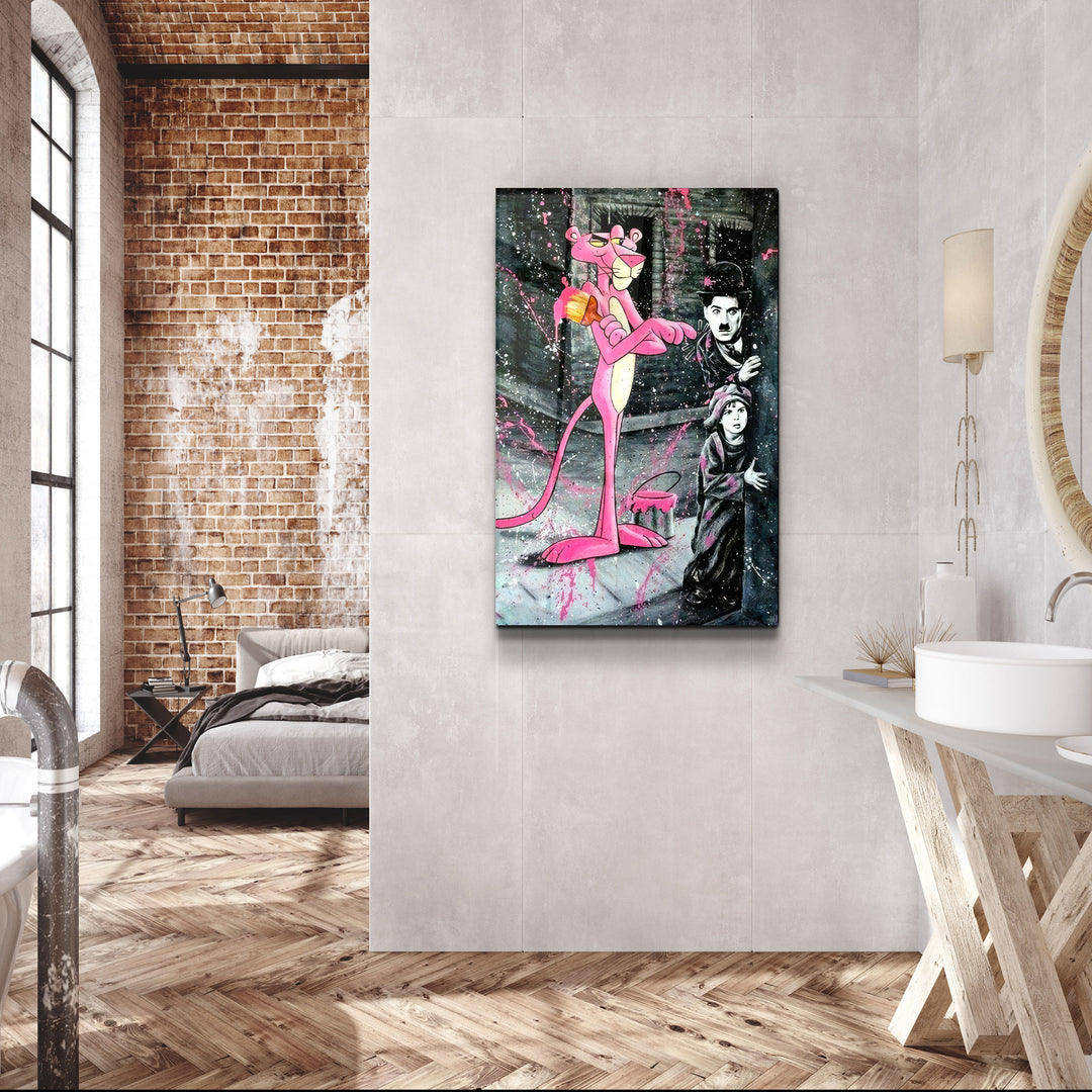 ・"Pink Panther & Charlie"・Designer's Collection Glass Wall Art