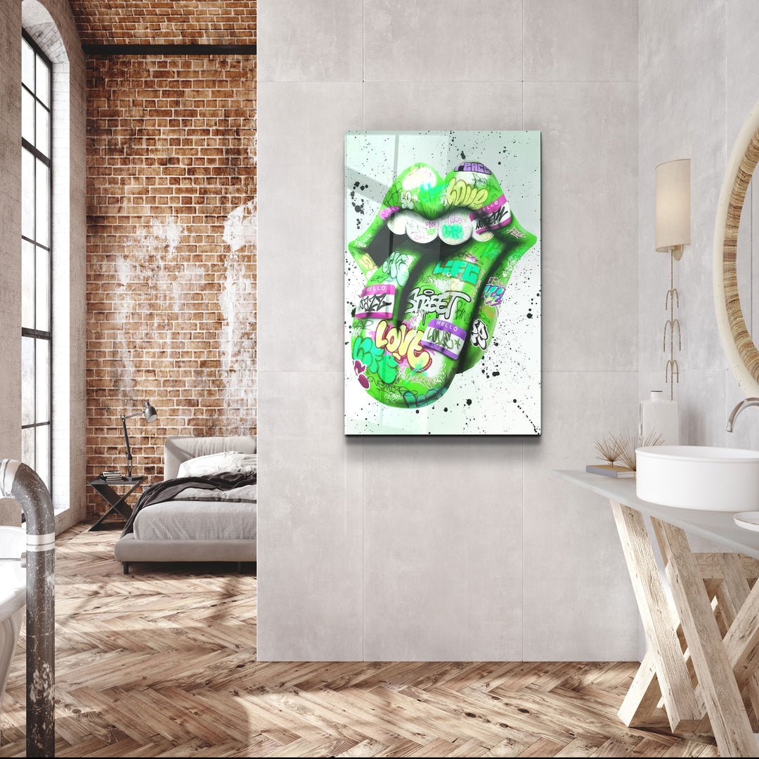 ・"Tongue - Green"・Designer's Collection Glass Wall Art