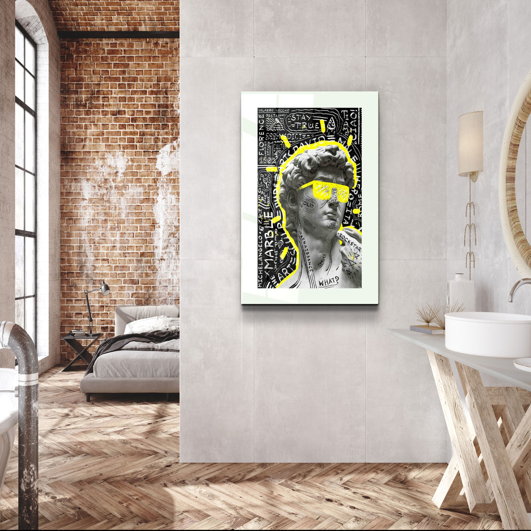 ・"Statue Pop Art Yellow"・Designer's Collection Glass Wall Art