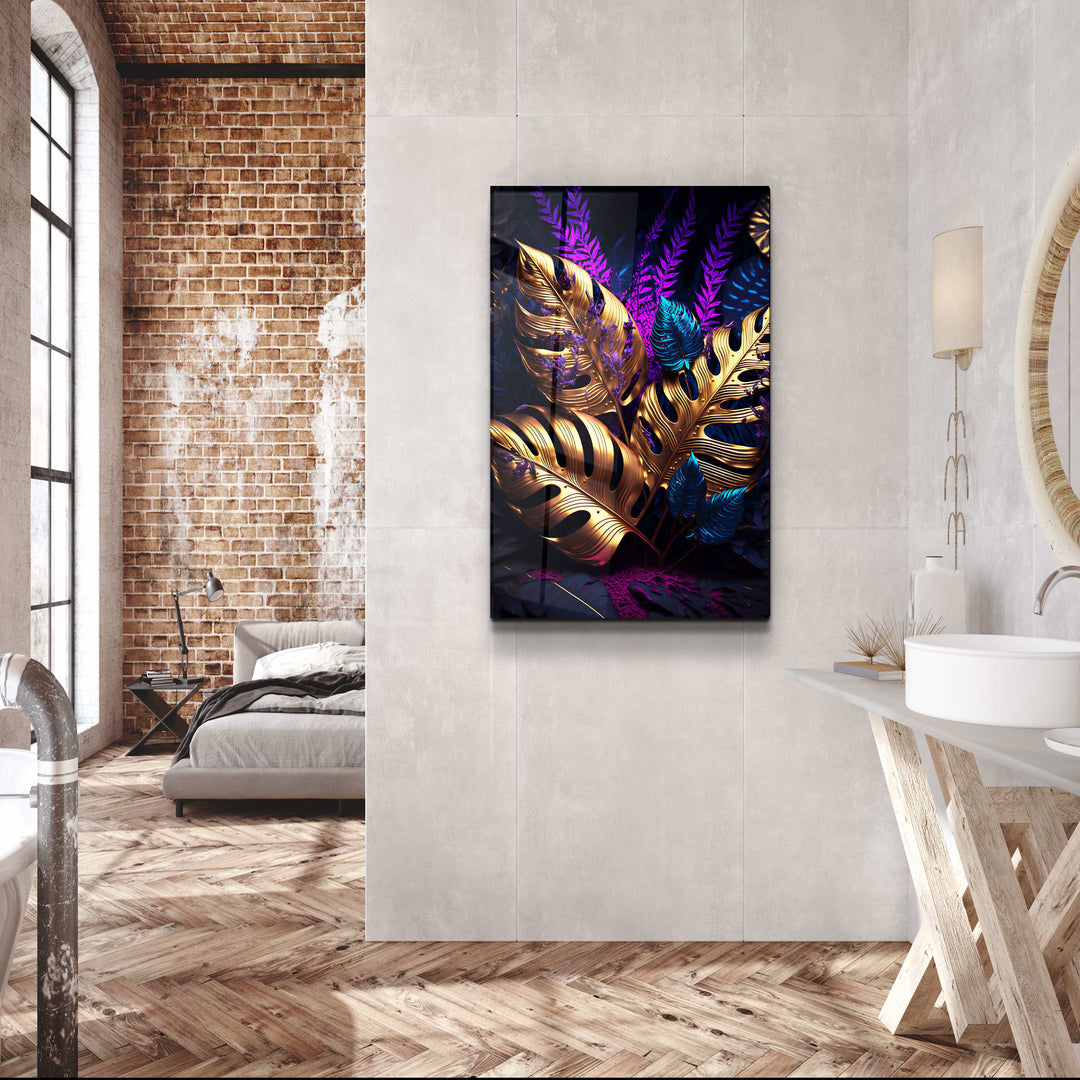 ・"Golden Leafs"・Secret World Collection Glass Wall Art