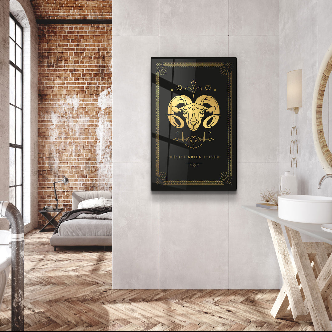 ・"ARIES"・Black Zodiac Collection Glass Wall Art