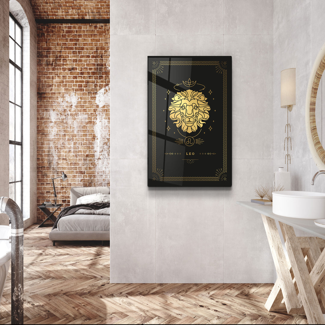 ・"LEO"・Black Zodiac Collection Glass Wall Art