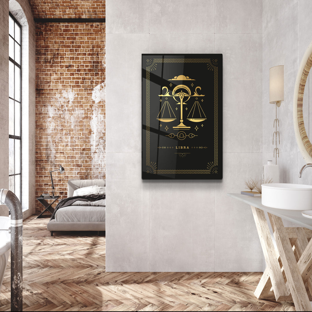 ・"LIBRA"・Black Zodiac Collection Glass Wall Art