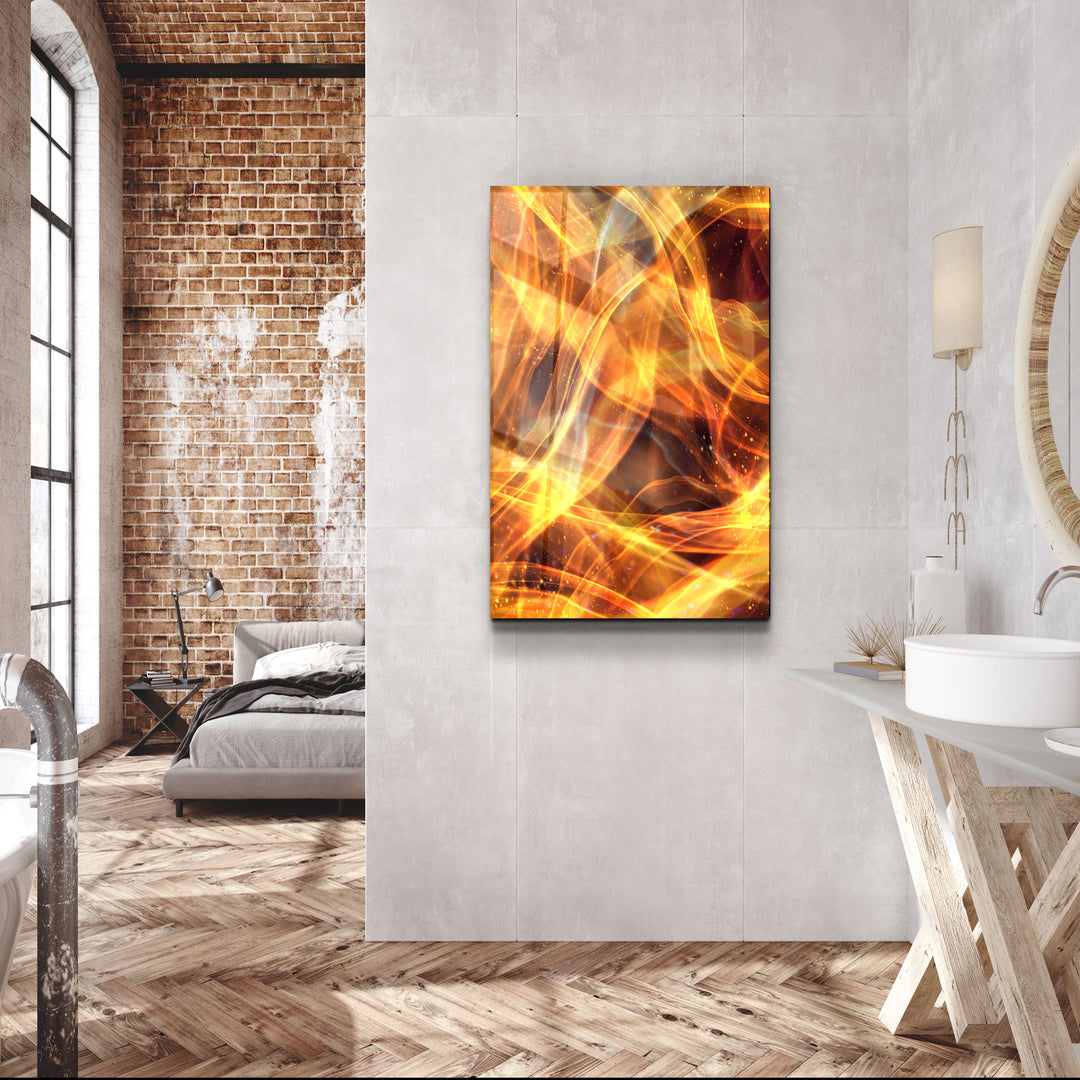 ・"Flame Brush Strokes"・Glass Wall Art