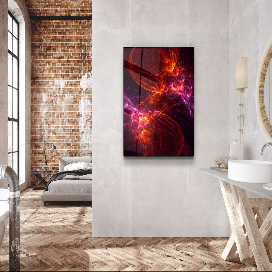 ・"Purple & Red Flames 2 "・Glass Wall Art