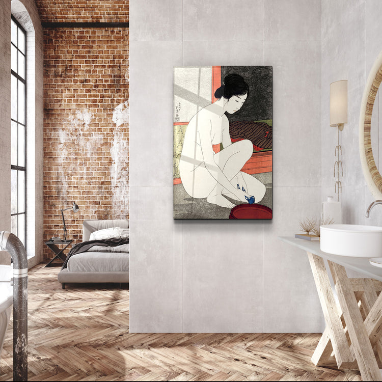 ・"Goyō Hashiguchi art print, Yokugo no onna painting (1915)"・Glass Wall Art | Artdesigna Glass Printing Wall Arts.