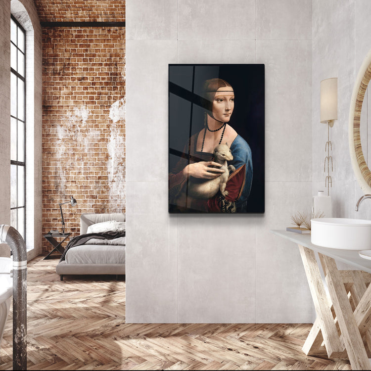 ・"Leonardo da Vinci's Lady with an Ermine (1490)"・Glass Wall Art | Artdesigna Glass Printing Wall Arts.