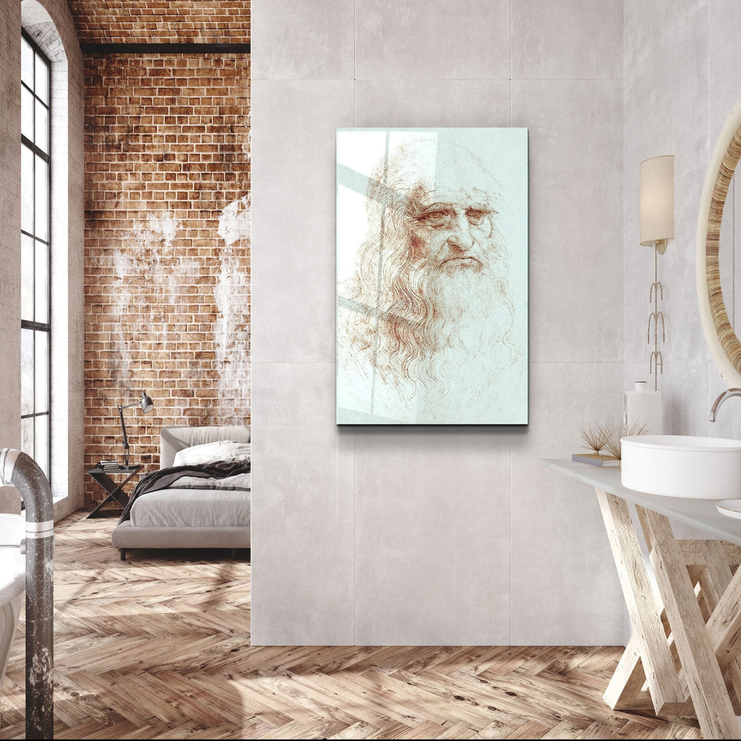 ・"Leonardo da Vinci's Self-portrait (1512)"・Glass Wall Art | Artdesigna Glass Printing Wall Arts.