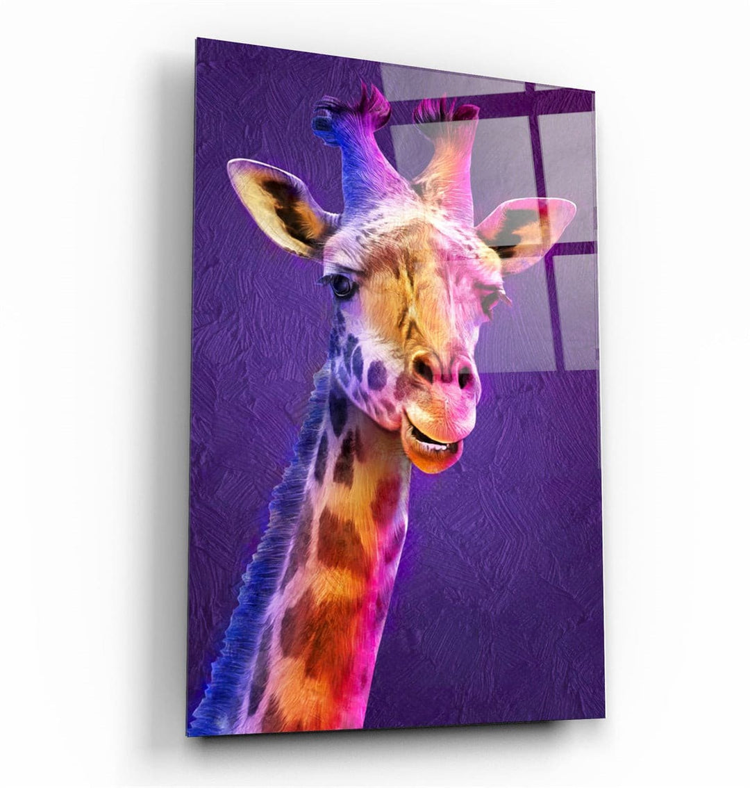 ・"Purple Giraffe"・Glass Wall Art | Artdesigna Glass Printing Wall Arts.