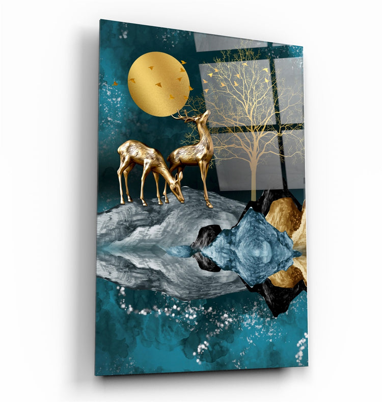 ・"Abstract Deer & Birds V2"・Glass Wall Art | Artdesigna Glass Printing Wall Arts.