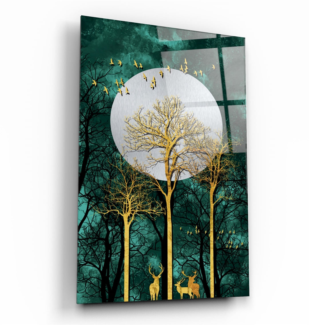 ・"Abstract Deer & Birds V3"・Glass Wall Art | Artdesigna Glass Printing Wall Arts.