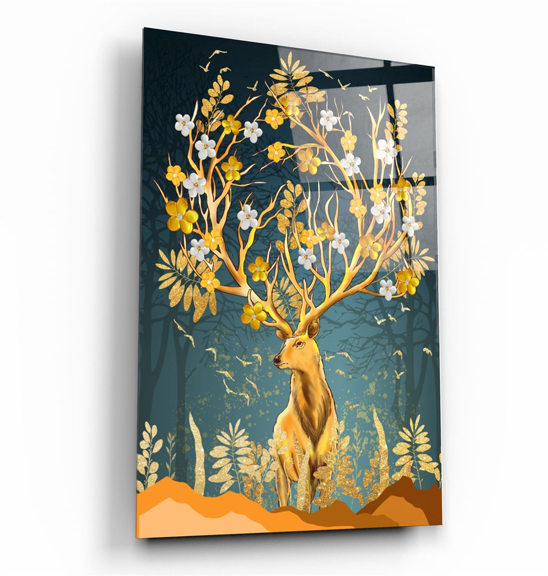 ・"Abstract Deer & Flowers"・Glass Wall Art | Artdesigna Glass Printing Wall Arts.