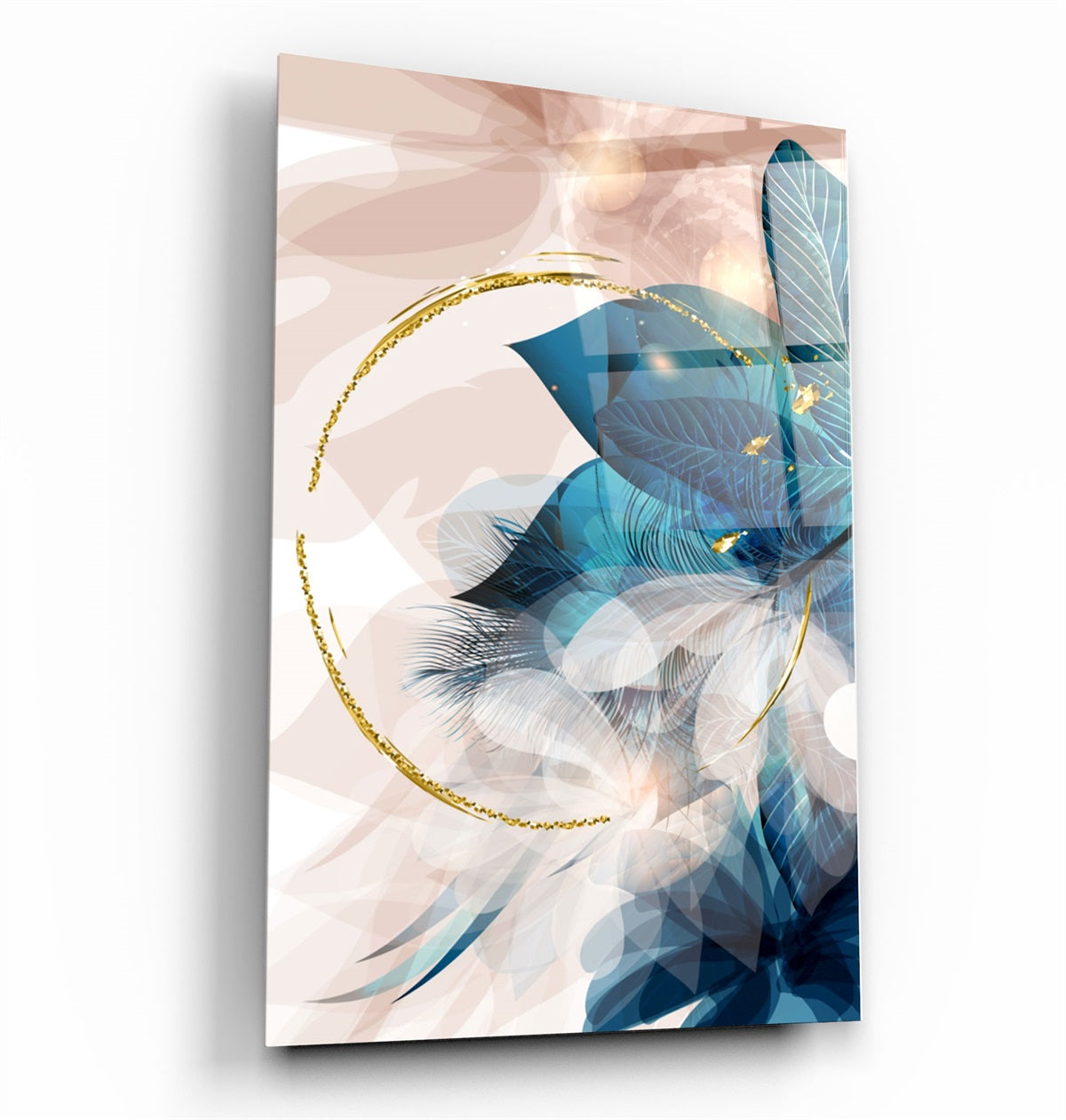 ・"Abstract Blue Leaves"・Glass Wall Art | Artdesigna Glass Printing Wall Arts.