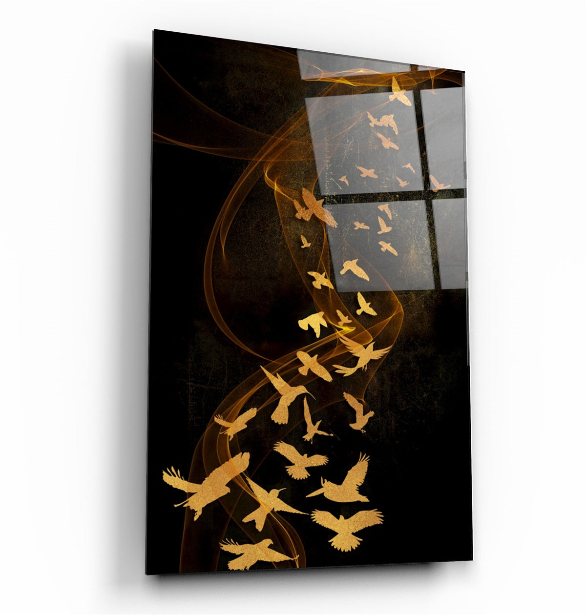 ・"Abstract Yellow Birds"・Glass Wall Art | Artdesigna Glass Printing Wall Arts.