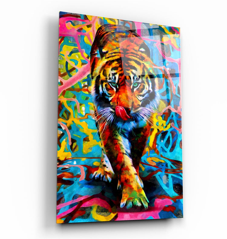 ・"Abstract Colorful Tiger"・Glass Wall Art | Artdesigna Glass Printing Wall Arts.