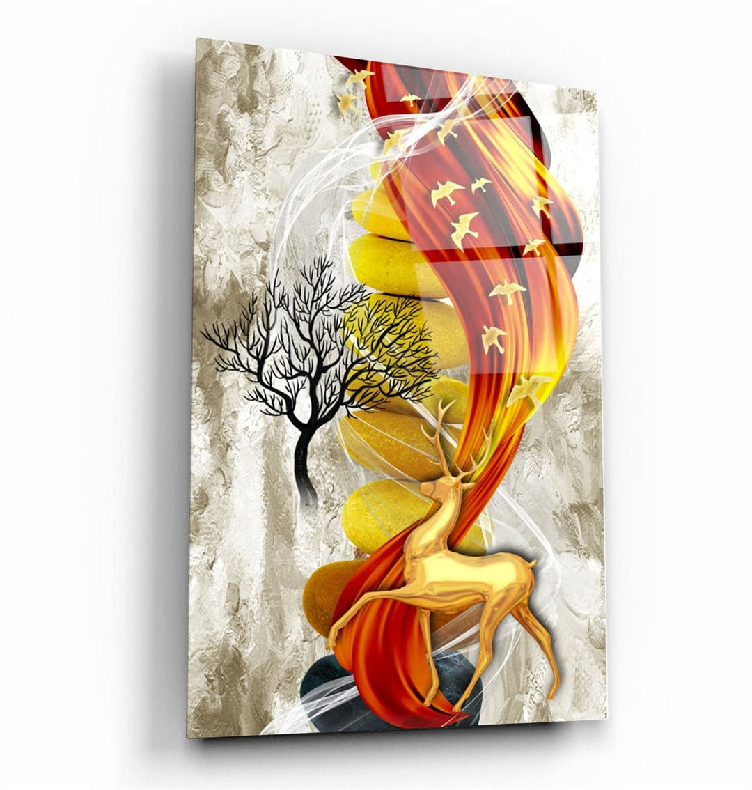 ・"Deer & Birds V4"・Glass Wall Art | Artdesigna Glass Printing Wall Arts.