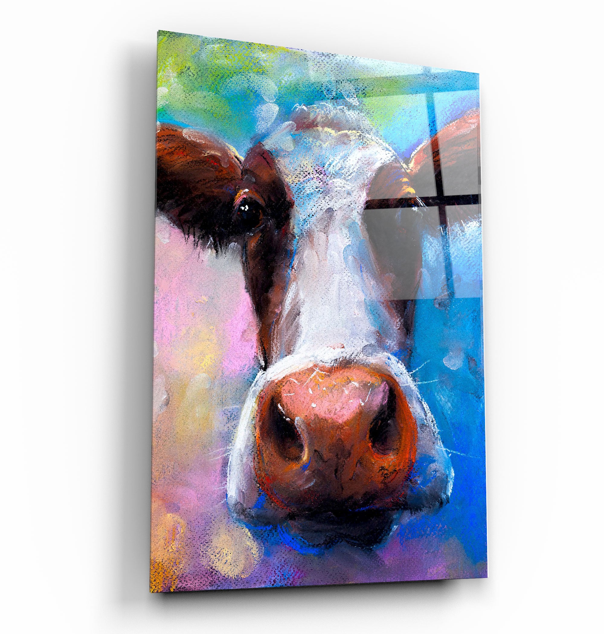 ・"Cow Smiling"・Glass Wall Art | Artdesigna Glass Printing Wall Arts.