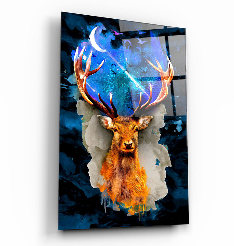 ・"Deer & Moon"・Glass Wall Art | Artdesigna Glass Printing Wall Arts.