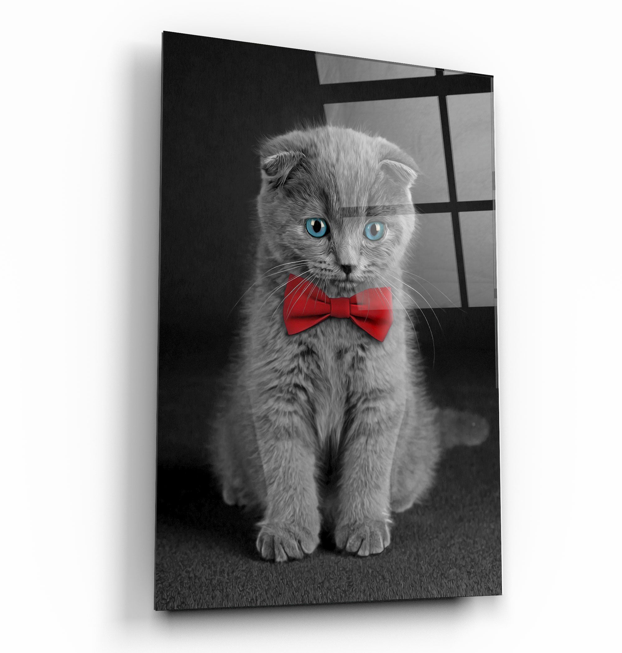 ・"Cat with Bow Tie "・Glass Wall Art | Artdesigna Glass Printing Wall Arts.