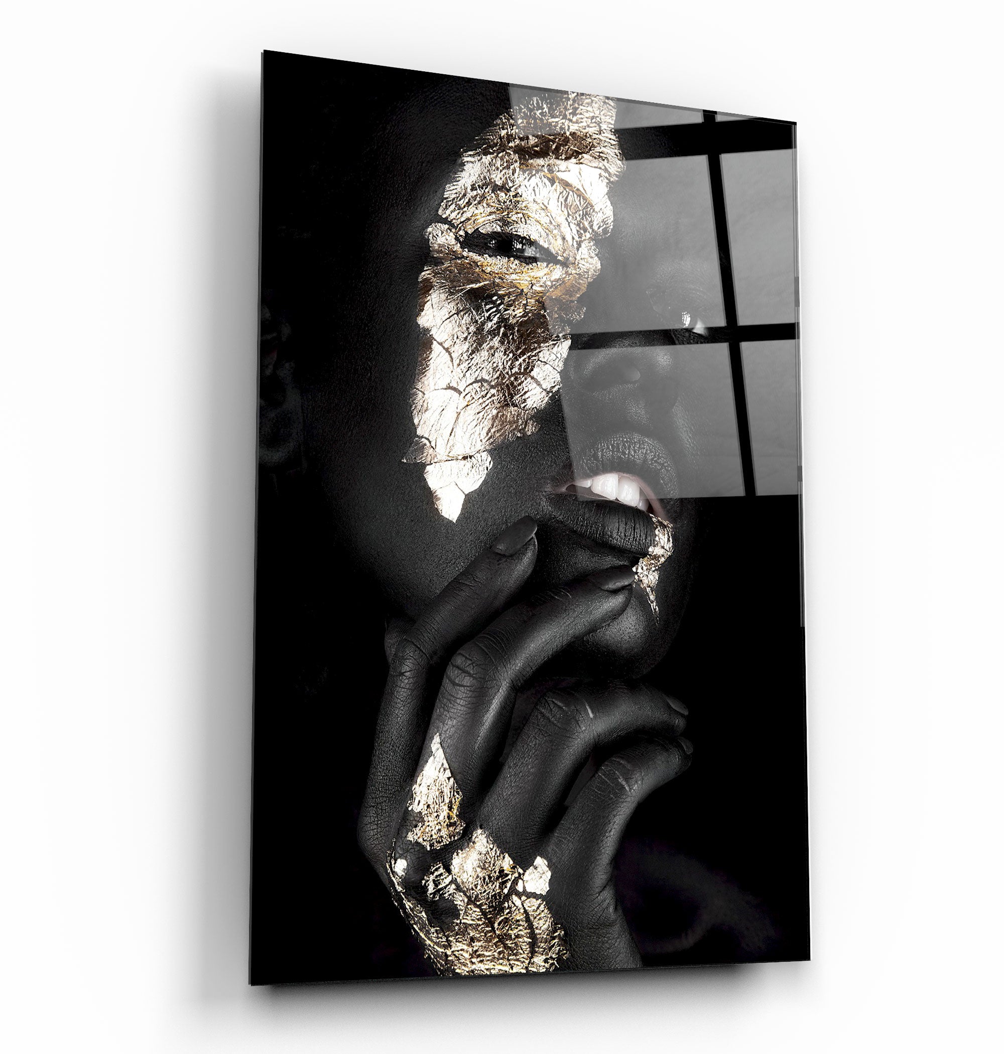 ・"Golden Face Woman Portrait"・Glass Wall Art | Artdesigna Glass Printing Wall Arts.