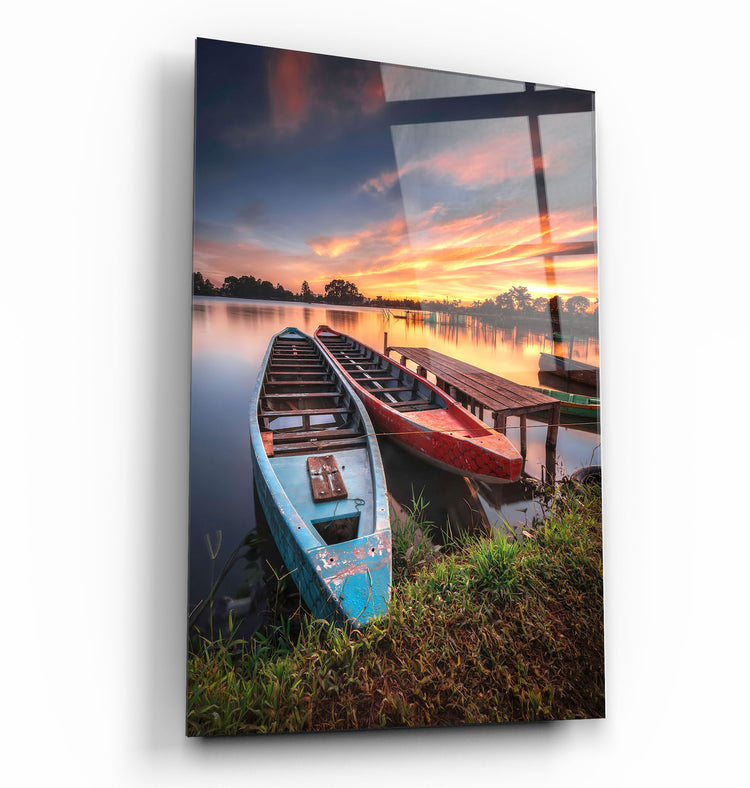 ・"Longboats With Sunset"・Glass Wall Art | Artdesigna Glass Printing Wall Arts.