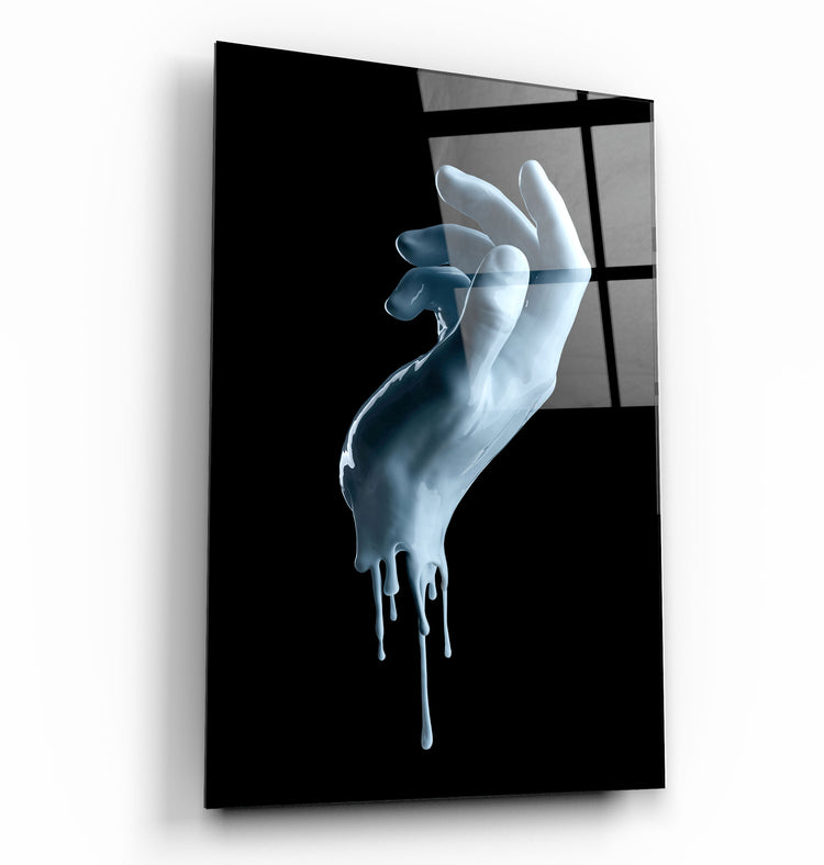 ・"Blue Hand"・Glass Wall Art | Artdesigna Glass Printing Wall Arts.