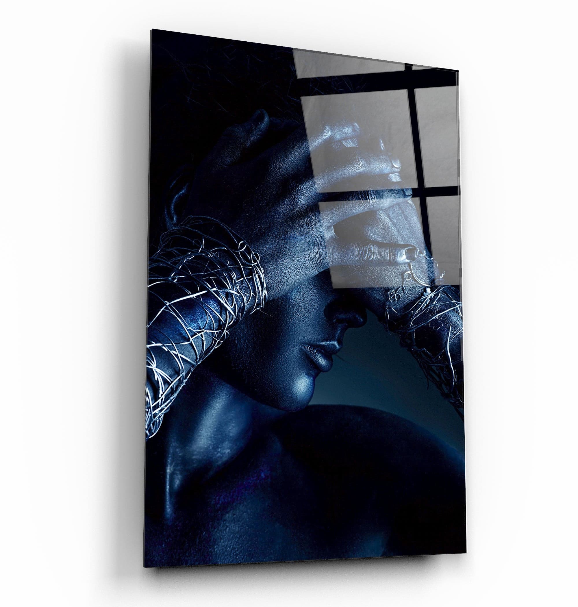 ・"The Woman In Dark Blue"・Glass Wall Art | Artdesigna Glass Printing Wall Arts.