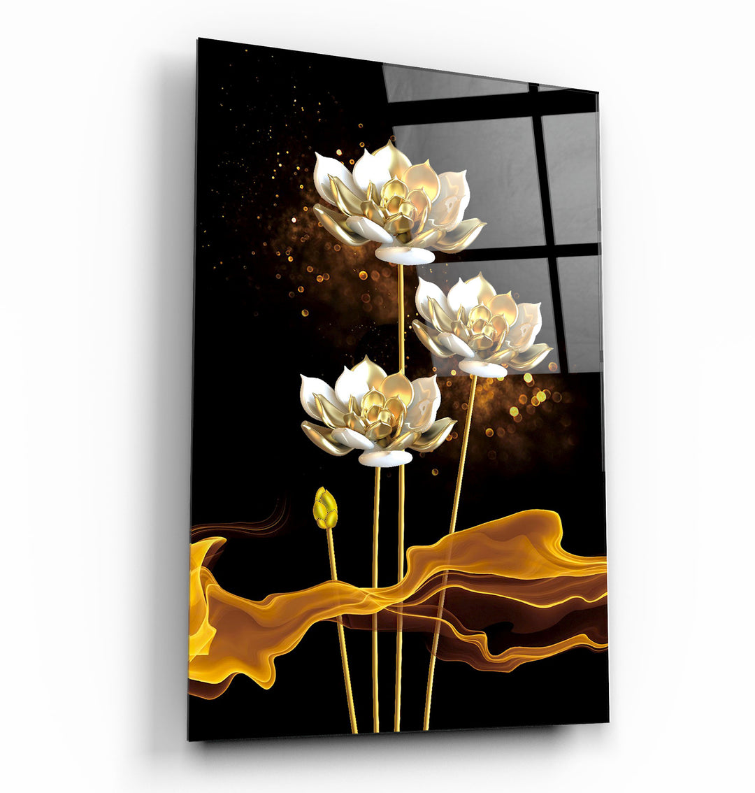 ・"The Golden Leaf Plant"・Glass Wall Art | Artdesigna Glass Printing Wall Arts.